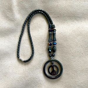 Handcrafted Hematite Faceted Crystal Peace 18 inch Necklace with 1 inch Pendant